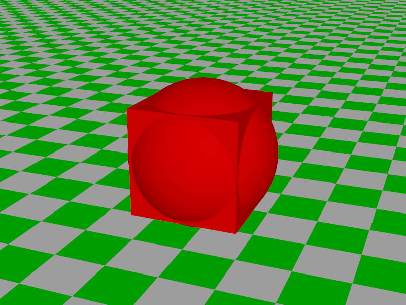 screenshot of povray of sphere unioned with a cube