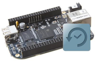image of a beaglebone black with a backup icon over the top of it